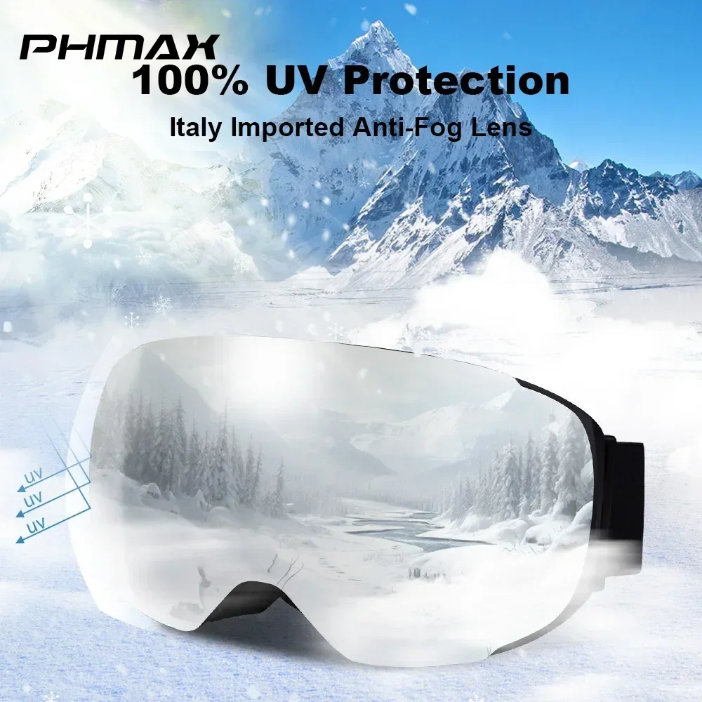 

PHMAX Protection Anti-fog Snowboard Goggles for Men & Women Magnetic SkiGoggles with Quick-Change Lens and Case Set 100%UV400