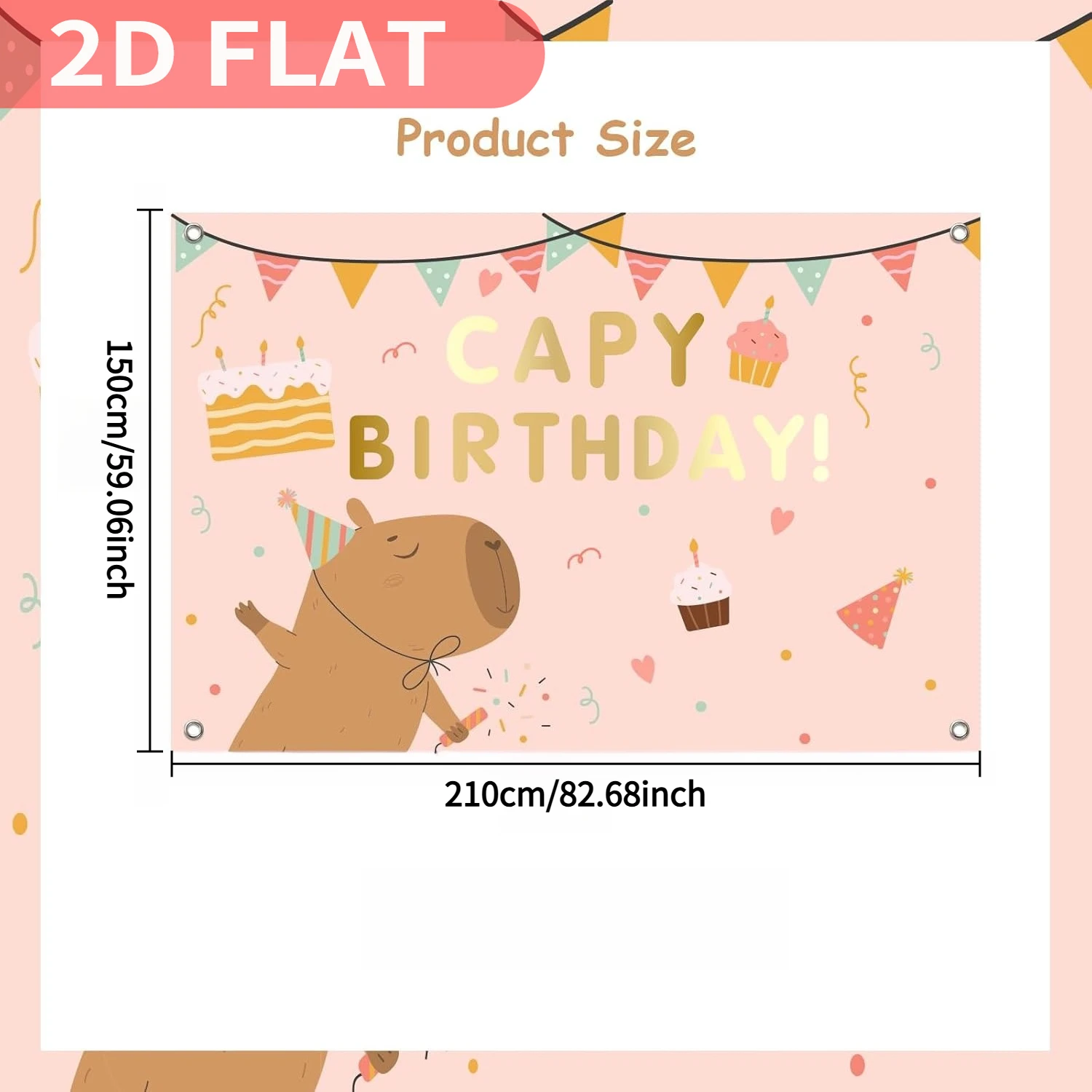 1 telón de fondo de cumpleaños con tema de Capy rosa, póster de fondo de capibara de dibujos animados para cumpleaños, diseño festivo, decoración de fiesta de cumpleaños