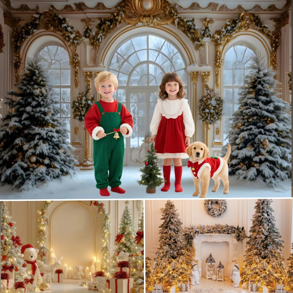 

Christmas Merry Photography Background Arch Door Xmas Tree Gift Chic Wall Interior Decor Family Party Kid Portrait Backdrop
