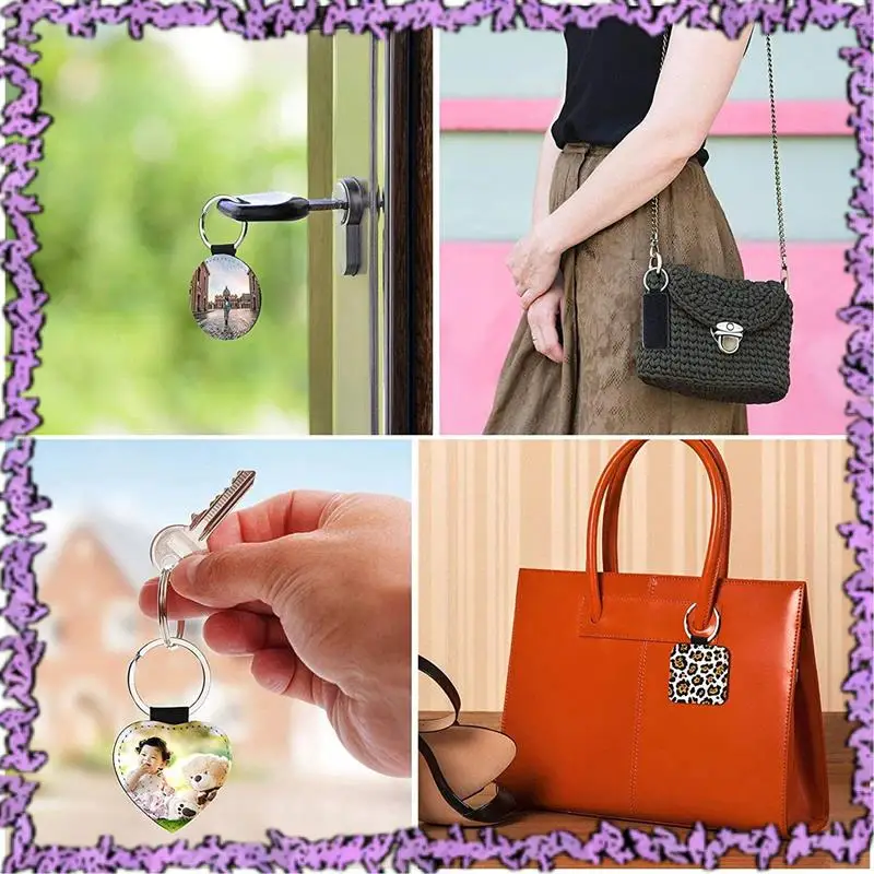 SCLL-40 Pieces Sublimation Blank Keychains PU Leather Keychain Pendant Heat Transfer Keychain Ornament For DIY Crafts Making