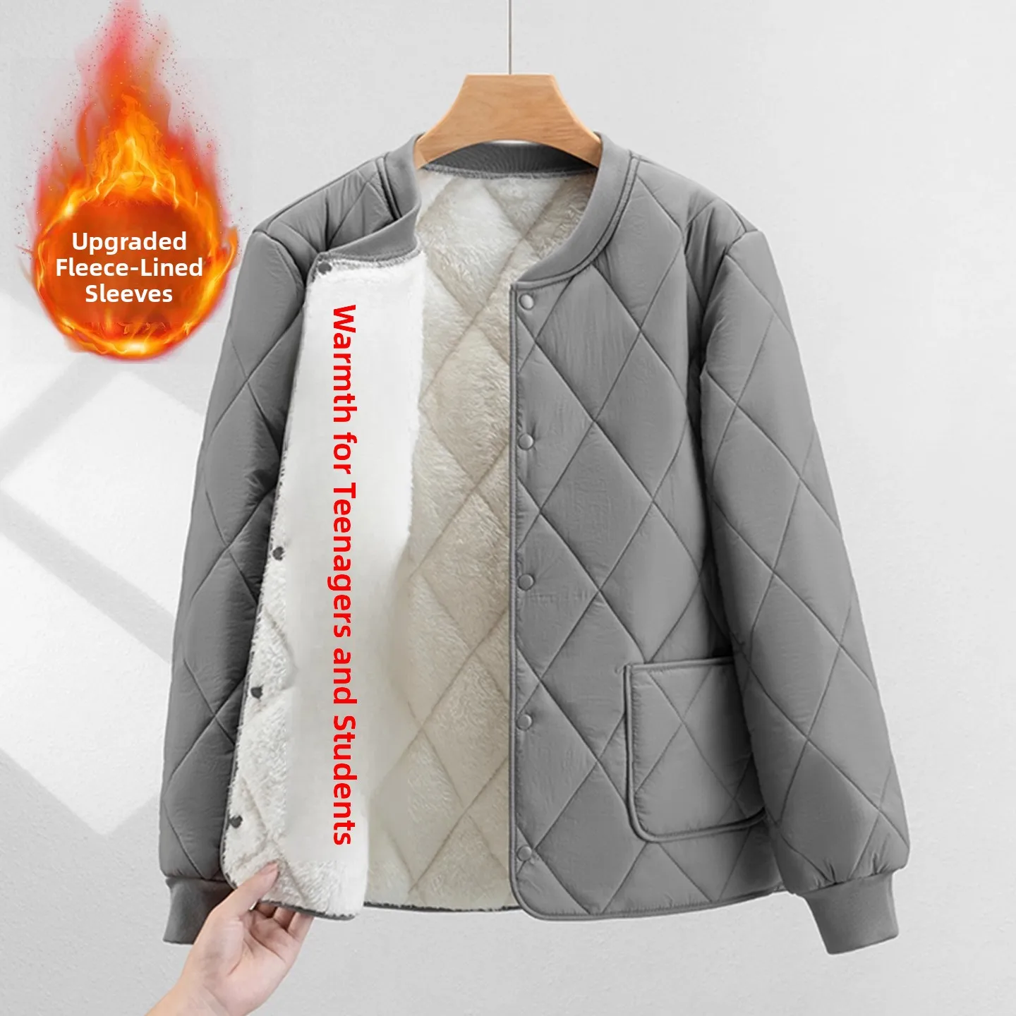 

Thiened Fce Lined Stand Collar Cotton Jaet for Men Winter Warm Inner Coat Youth Student Wear Casual Loose Fit Long Sve