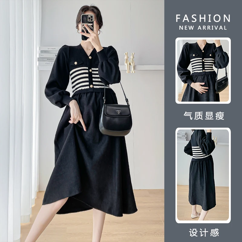 6885# 2023 Autumn Winter New Arrival Fashion Maternity Dress Sweet Lovely A Line Slim Clothes for Pregnant Women Ins Pregnancy