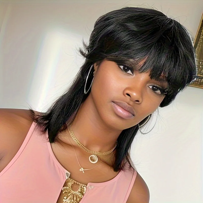 

150% density remy hair for women mullet 8inch machine made 27/30/99j/natural black color short straight pixie cut human hair wig