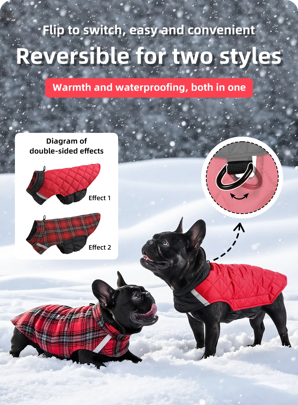 Winterhundekleidung, warmer Hundemantel, beidseitig tragbar, PP-Baumwolle, Outdoor-Welpenkleidung, Jacke, Chihuahua, French Bulldog Kleidung – Detail 4