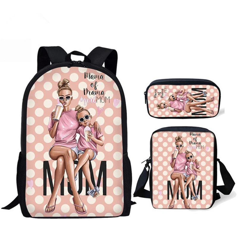 Trendy Popular Super Mom and Dad 3D Print 3pcs/Set pupil School Bags Laptop Daypack Backpack Inclined shoulder bag Pencil Case