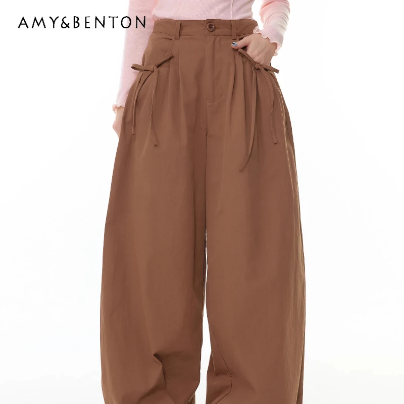 

Autumn Winter New High Waist Slimming Loose Women's Wide Leg Pants Retro Design Straight Brown Versatile Casual Trousers Ladies