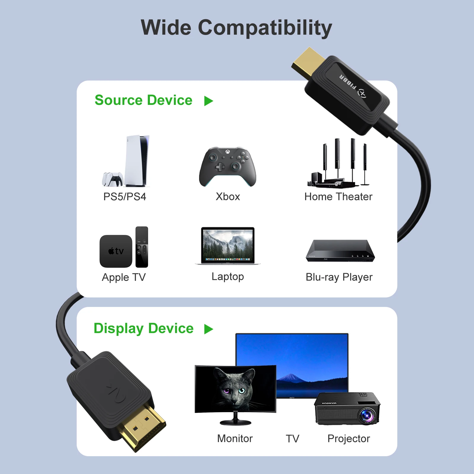 Fibbr光ファイバケーブルhdmi 2.1用互換xiaomi miボックス48 5gbpsデジタルPS5ためPS4 8 18k 2.1 4 18k 2.0スプリッタ8 18k/60hzケーブル