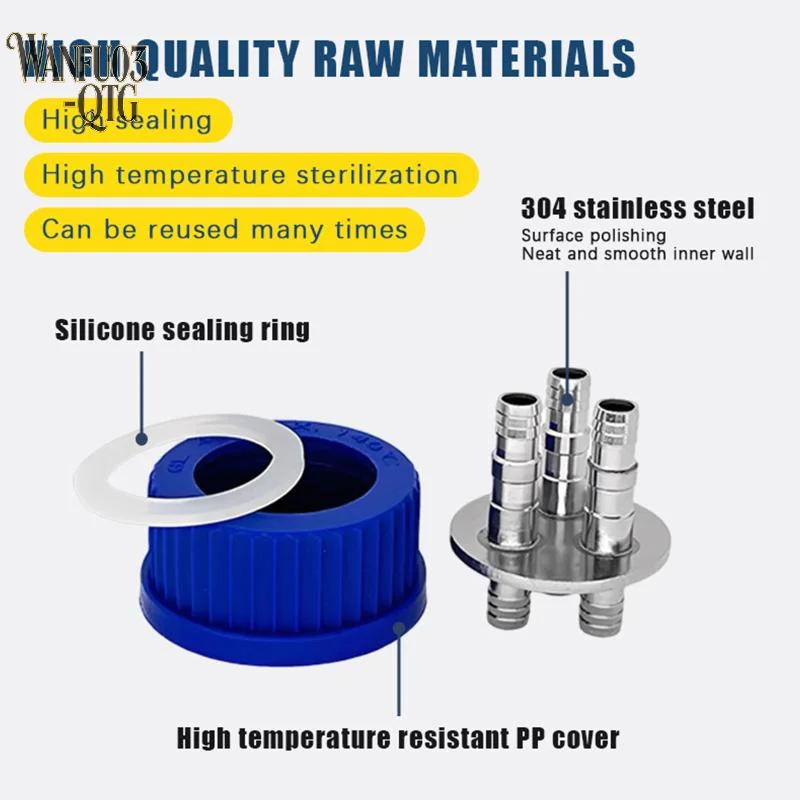 Hot Sale GL45 Fermentation Tank Reactor Feed Cover Stainless Steel Jar Lid With SS304 Blue Headspace Cap Refill Cover For Tube