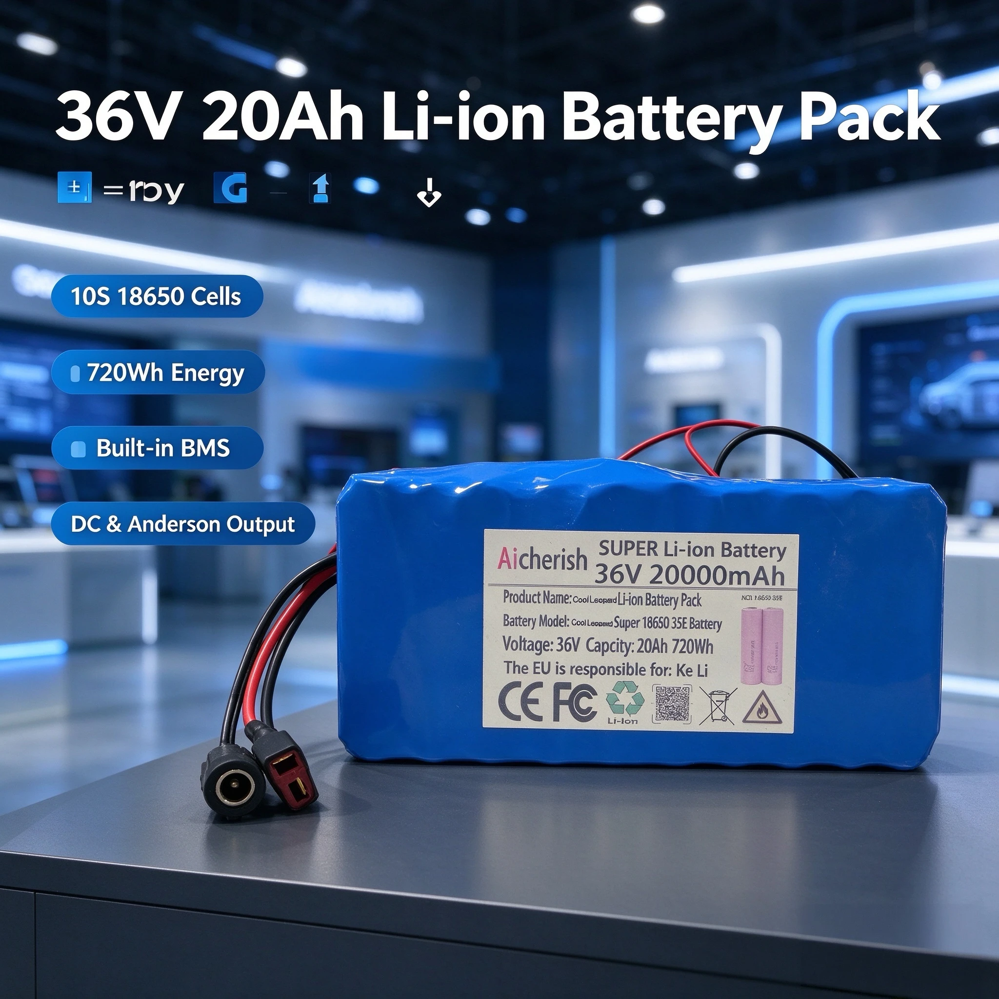 Cool Leopard 36V 20Ah Li-ion Battery Pack 10S 18650 with BMS Dual DC Output for Electric Scooter Outdoor Light`