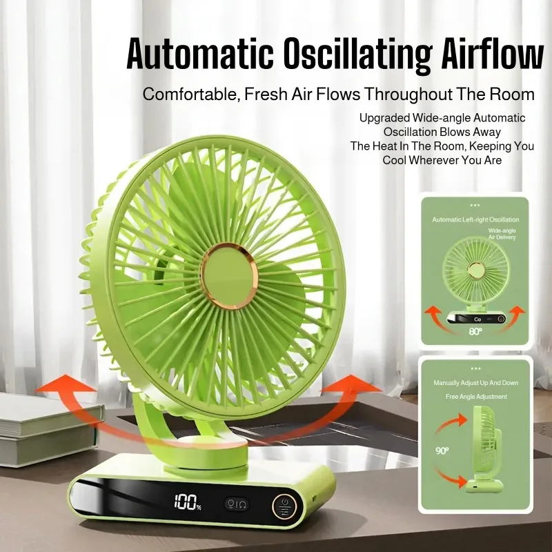 New Digital Display Swing Clip Fan with Intuitive Night Light High Efficiency Cooling Portable Fan for Dorm, Office, Home