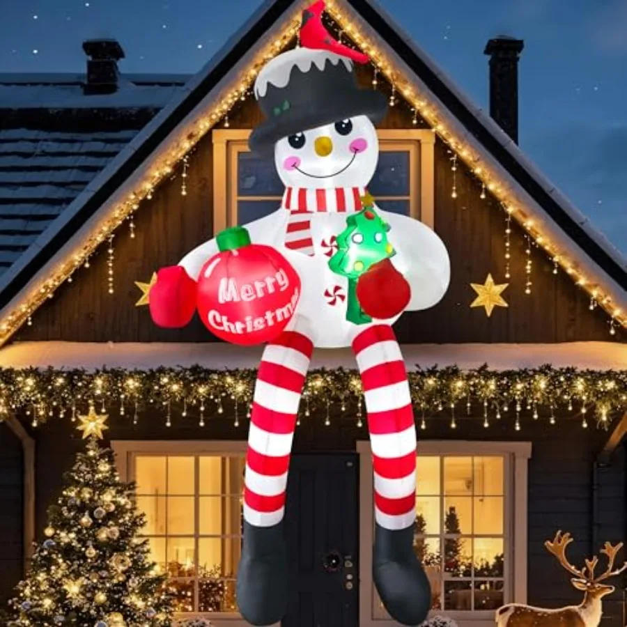 

13FT outdoor Christmas inflatable decoration for garden/roof, PVC material, white and red, weather-resistant with built-in LED