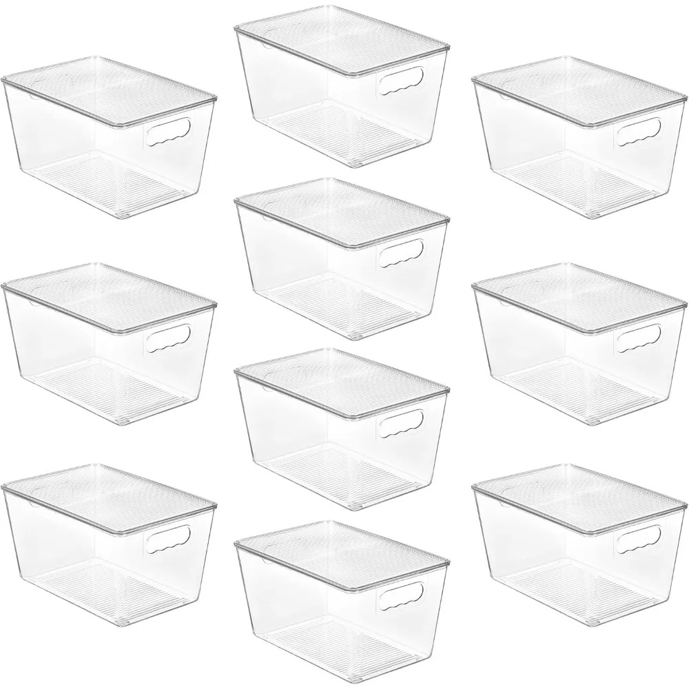 

10 Pack Clear Stackable Storage Bins with Lids, Large Plastic Containers with Handle for Pantry Organizer and Storage