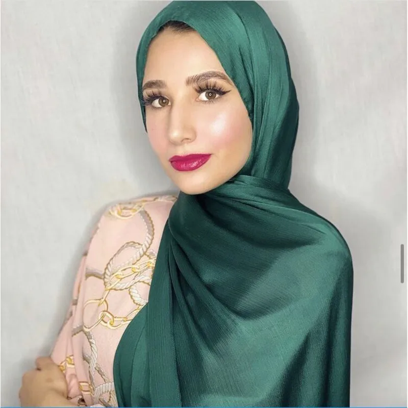 Hijabs Medina Silk Solid Color Shawls Headband Hijabs Scarves Scarf Pleated Crinkled Satin Wrap Muslim Women Veil Shawls Ladies