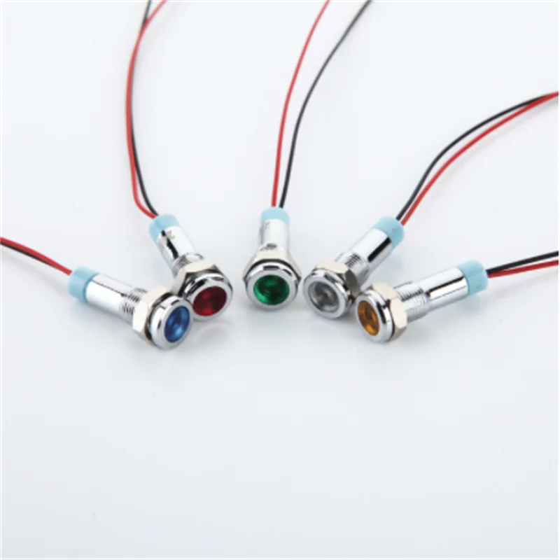 10pcs LED Metal Indicator light 6mm waterproof Signal lamp 24v with wire red yellow blue green white 6mm