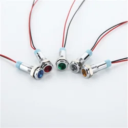 10 pces conduziu a luz indicadora 6mm lâmpada de sinal impermeável 24v com fio vermelho amarelo azul verde branco 6mm