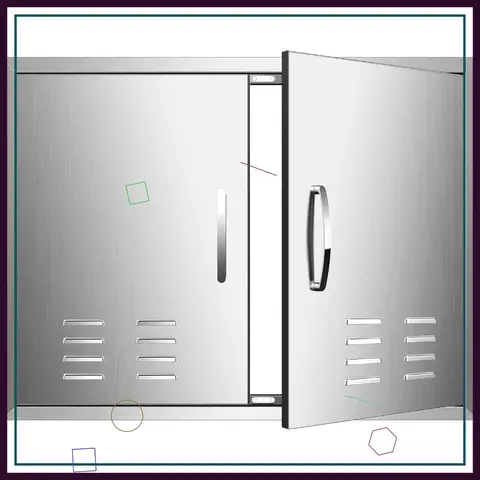 30x21 inch Double Doors Flush Mount Stainless Steel Outdoor Kitchen BBQ Access Door with Vents for Cabinet Island