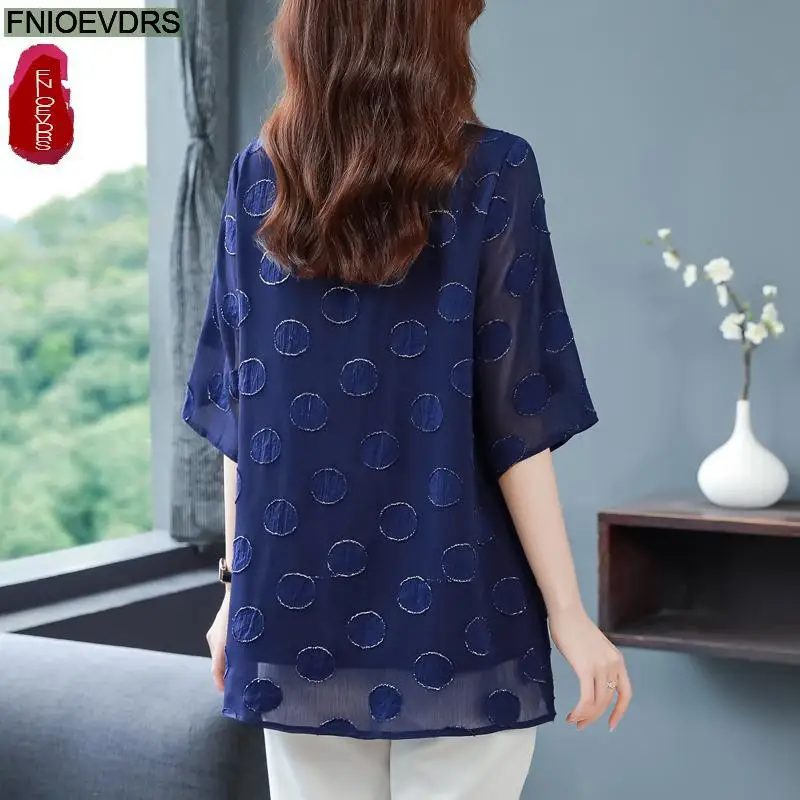 L-5XL Loose Clothes 2023 Women European Fashion Elegant Office Lady Dot Casual Tunic Belly Peplum Tops And Blouses