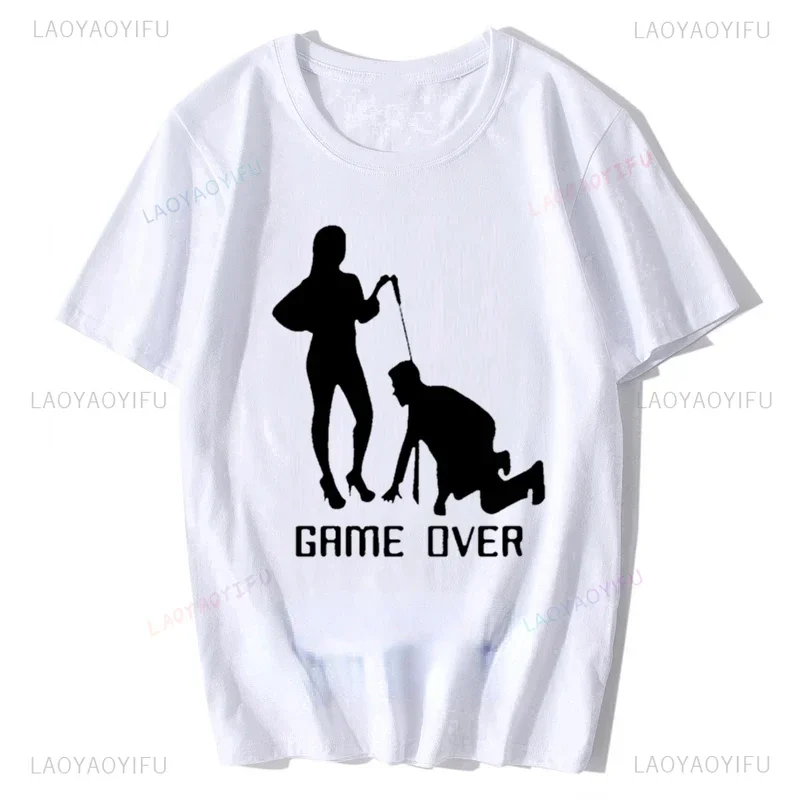 Game Over Marriage Slave Letter Funny T Shirt Tshirt Men  Short Sleeve T-shirt Cotton Top Funny Creative Gift for Couple Lover