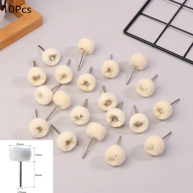 10Pcs Mini Wool Polishing Head 3mm Shank Buffing Wheel Polish Brush Drill Rotary Abrasive Brush Hand Grinding Buffing Tools