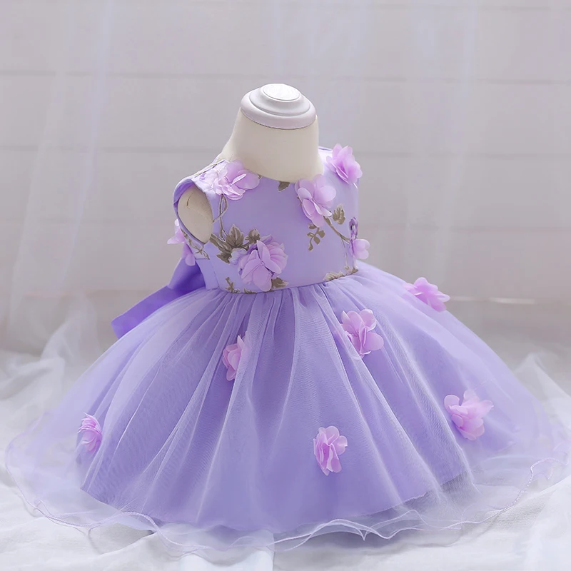 Toddler Baby Girl Pink Purple Dress Flower Wedding Dress Kids Birthday Party Lace Princess Clothes Baptism Christening Vestidos