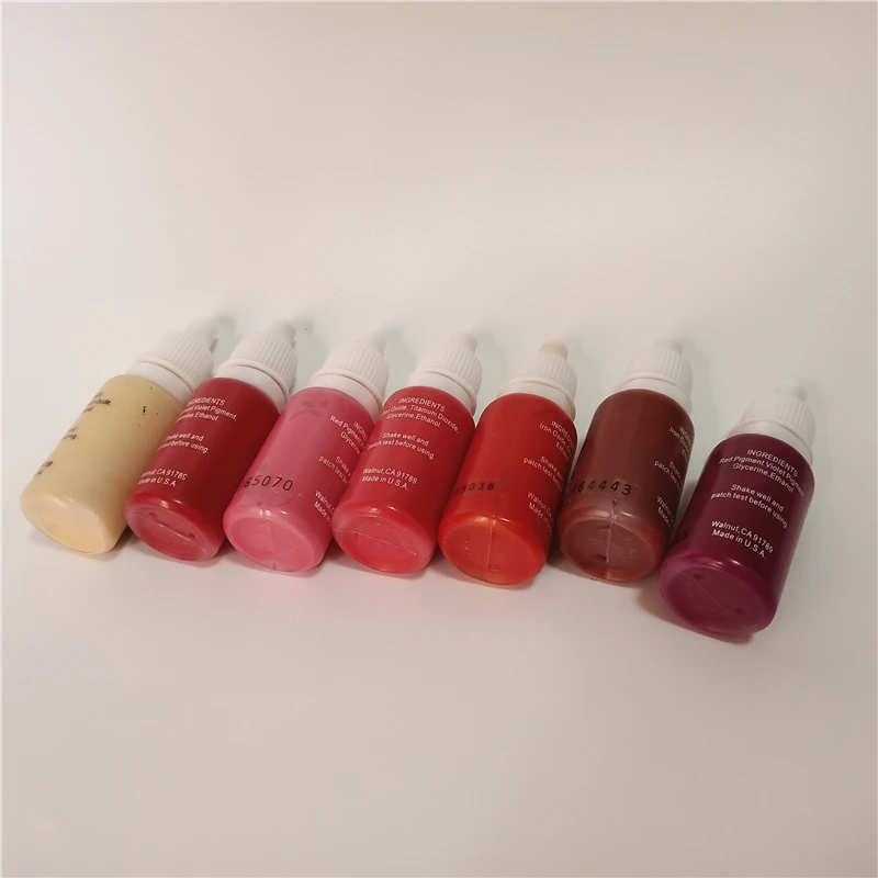 7Pcs Beige Brown Chololate Red Color Kit Micropigment Paint Semi Permanent Makeup Tattoo Ink 15ml Eyebrow Lips