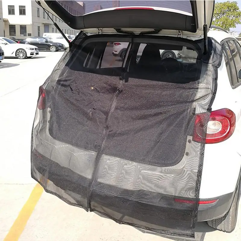 Imagem -02 - Respirável Suv Trunk Mosquito Net Porta Traseira do Carro Pára-sol com Zíper Bidirecional à Prova de Insetos à Prova de uv Cortina de Tronco