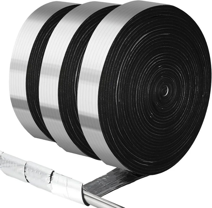 Winter Pipe Wrap Insulation 32.81FT Outdoor Pipe Foam Insulation Tape Aluminum Foil Black Fire Protection Strong Tape Waterproof