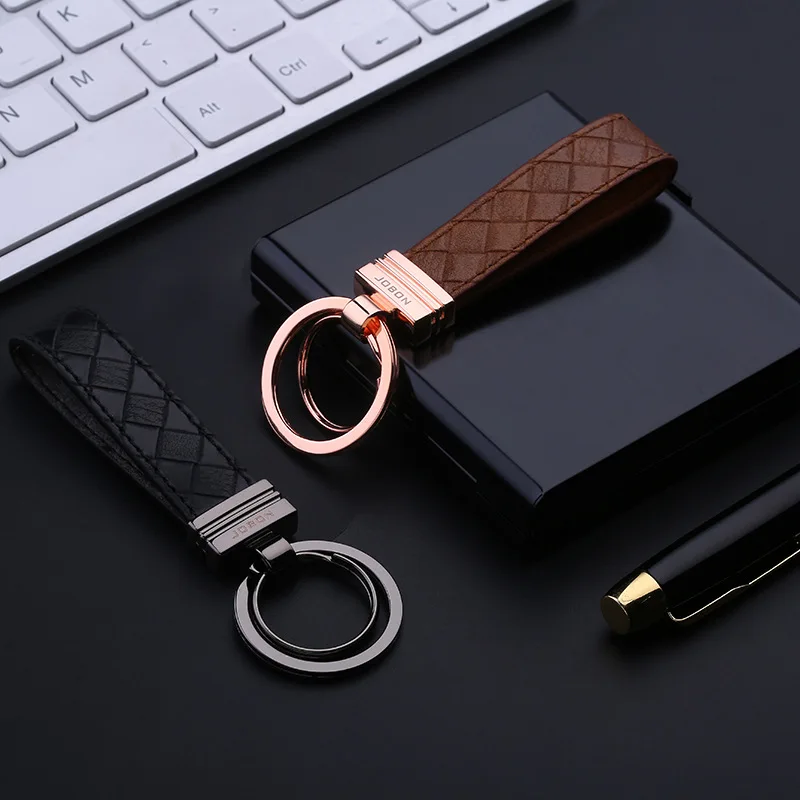 Jobon High-Grade Car Key Chain Women Men Keychains Cow Leather Key Ring Holder Jewelry Bag Pendant Classic Best Gift for Men