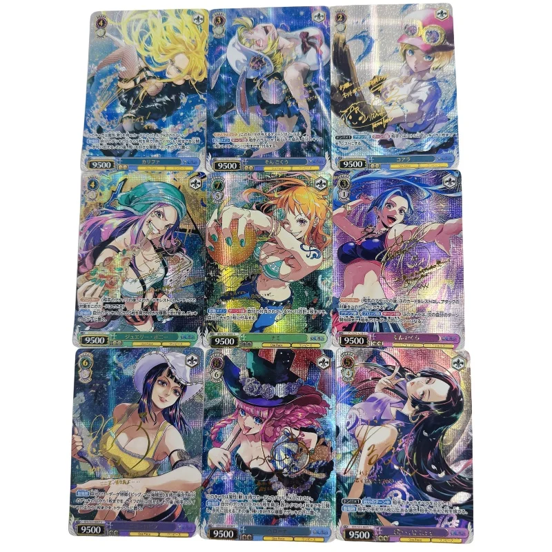 9 Sheets Flash Card One Piece Nami Boa Hancock Perona Jewelry Bonney Nico Robin Diy Action Toy Figure Anime Game Collection