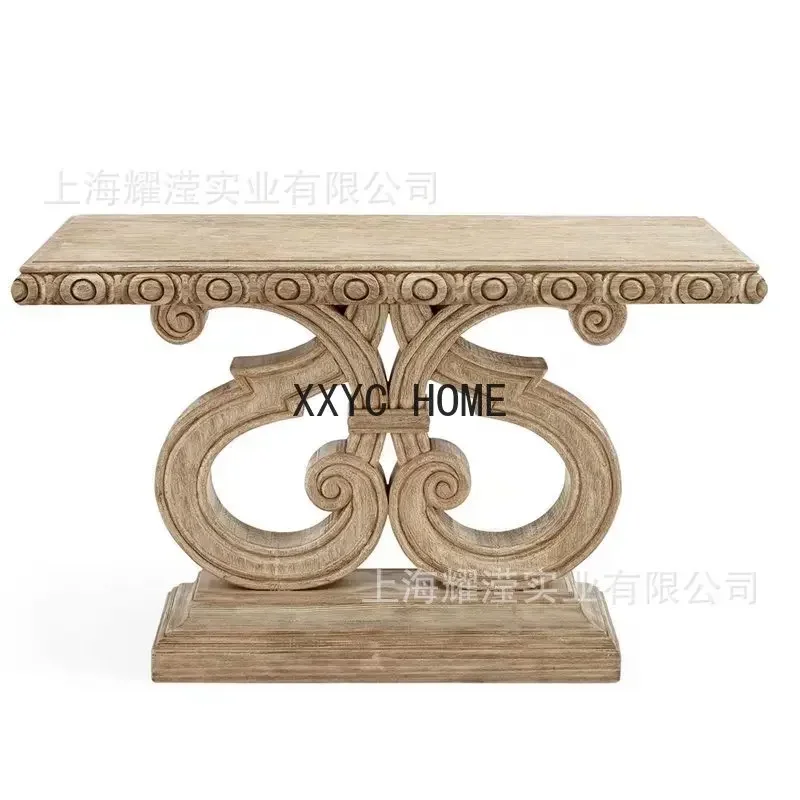 American Solid Wood Entryway Table Custom Furniture Oak Carved Vintage Square Wall Side Display Table Foyer Decorative Table