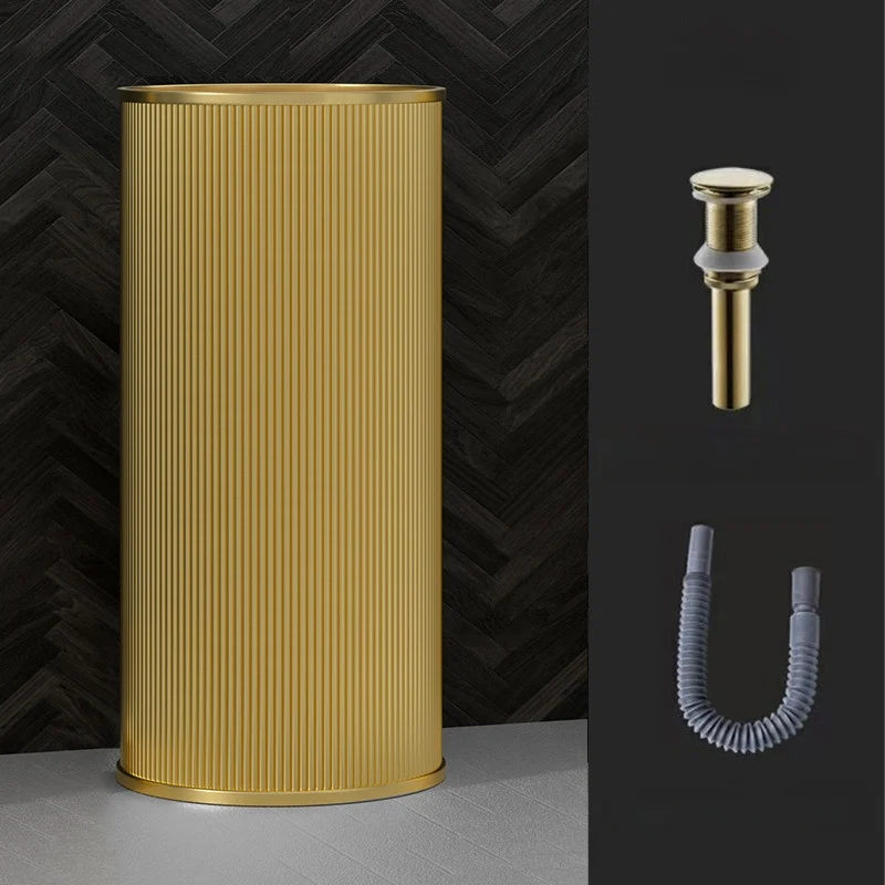 Stainless Steel Column Basin Bathroom Pedestal Sink Combo Floor Standing Basin