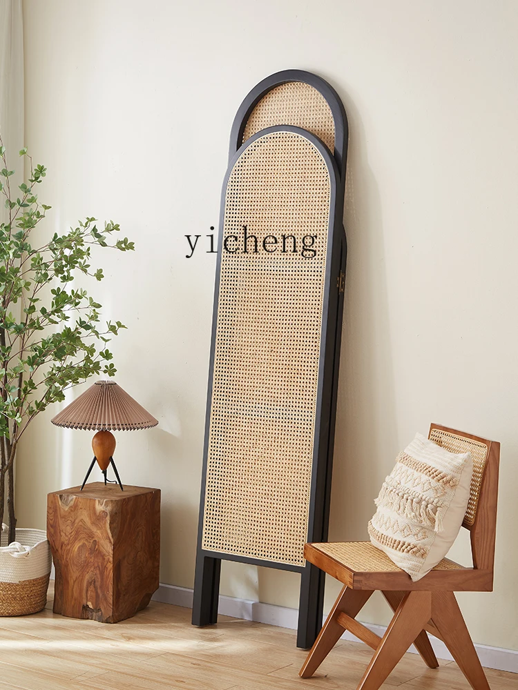 Xl Nordic and Japanese Style Solid Wood Rattan Screen Folding Partition Bedroom Covering Living Room Hallway Wall