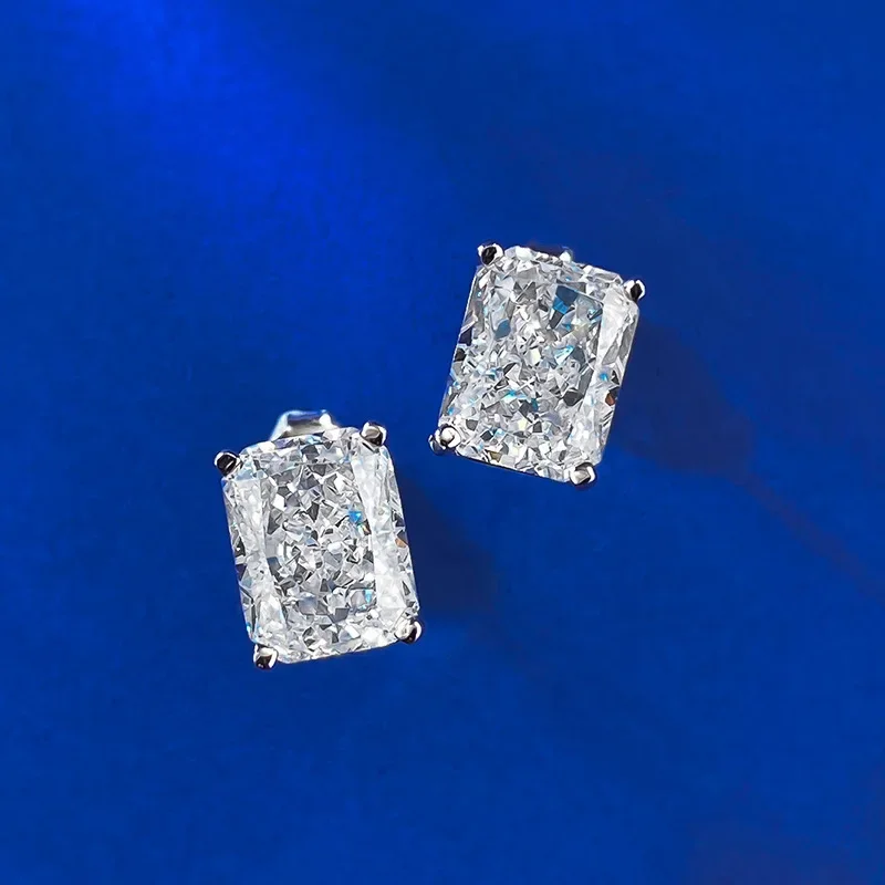 Radiant Cut 3ct Lab Moissanite Diamond Stud Earring 100% Real 925 Sterling Silver Wedding Earrings for Women Party Jewelry