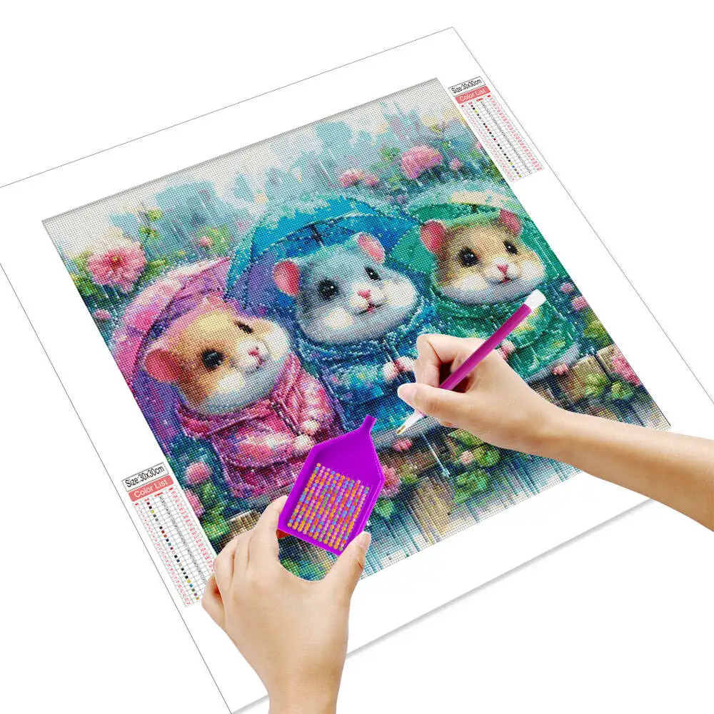 Huacan Diamond Painting Cartoon Animal Mouse 5D Full Drill Colorful Umbrella Mosaic Rhinestones Kit Diy Home Decor