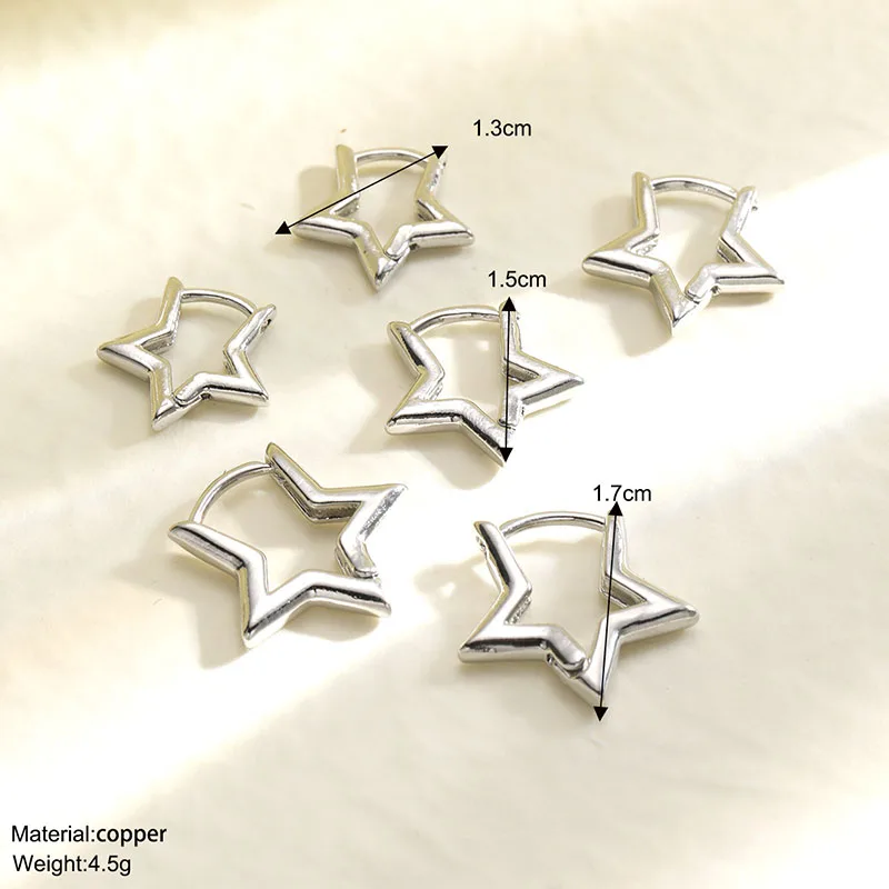 3 Pairs/set Punk Geometric Star Hoop Earrings for Women Simple Gold Color Copper Metal Circle Huggie Earrings New Unisex Jewelry