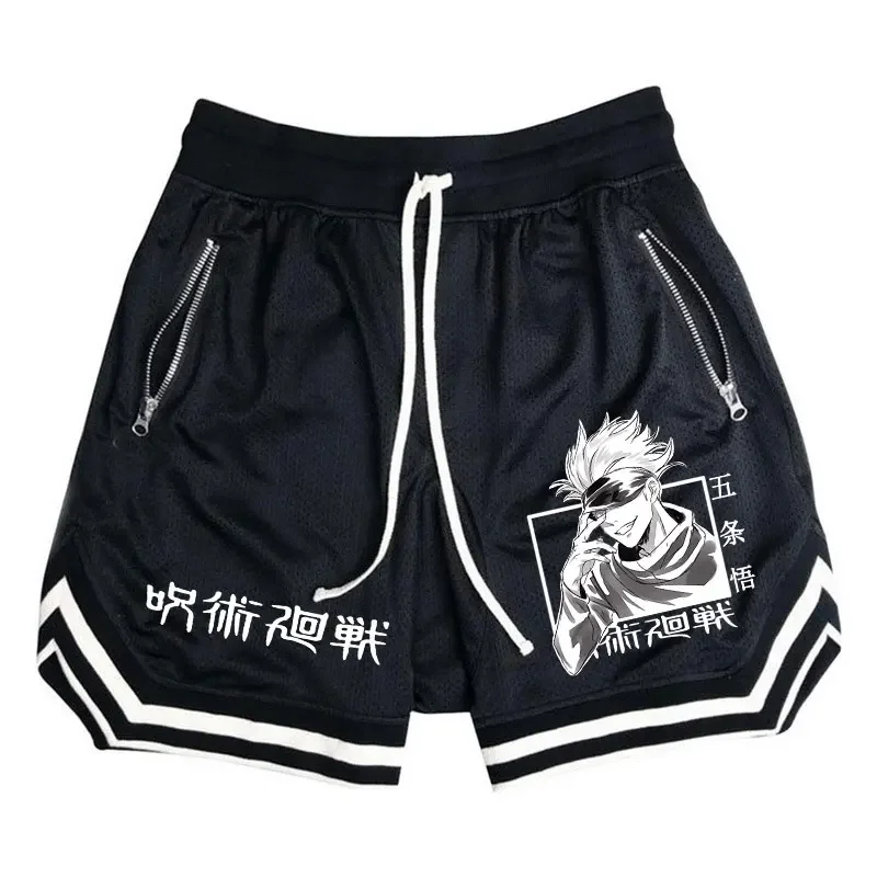 

Баскетбольные шорты мужские полосатые шорты для бега в тренажерном зале аниме дзюдзюцу кайсен шорты сетчатые дышащие шорты для фитнеса и тренировок мужские