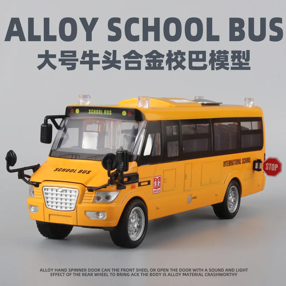 Bus Car Toy Educational Pull Back School Bus Toy Inertia Sliding Campus Bus with Opening Doors for Boys Learning Gift