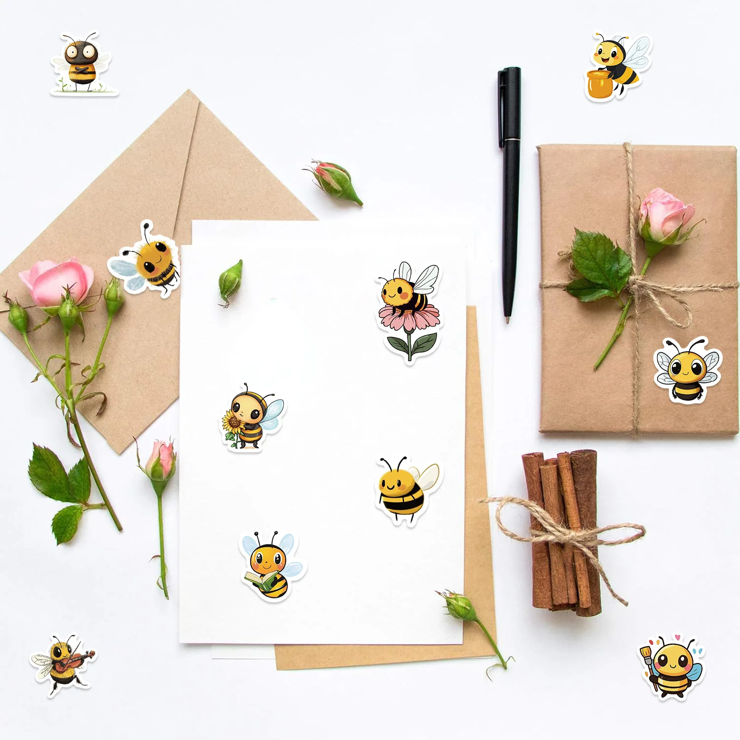 500/1000PCS Adhesive Cute Cartoon Bee Animal Gift Sealing DIY Decor Envelope Waterproof Stationery Notebook Children Stickers