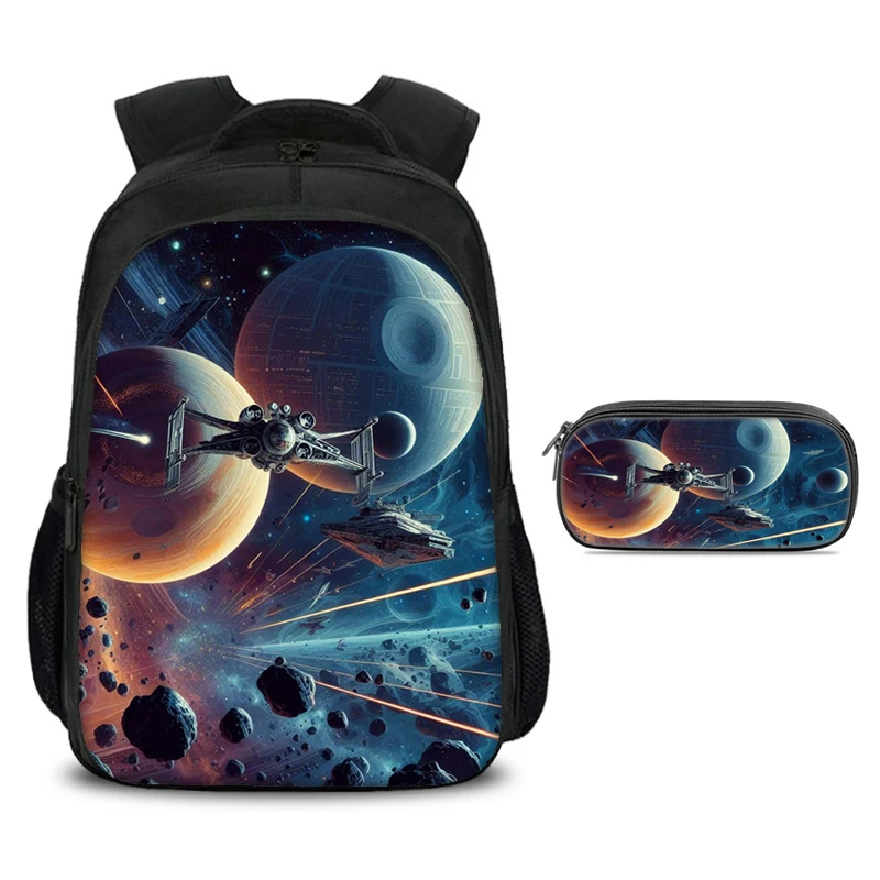Mochila escolar de doble capa para niños de Star Wars, conjunto de 2 uds., mochila, bolsas para lápices, mochila escolar de gran capacidad