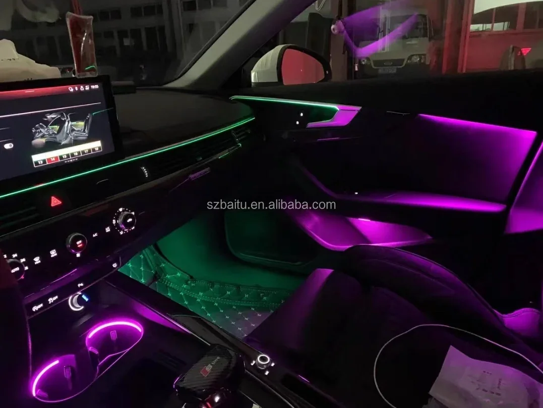 Multi Colors Car Atmosphere Light Carbon Fiber LED Interior Ambient Light Luminous Modification for Audi A4 A5 B9 2017-2021 view 4