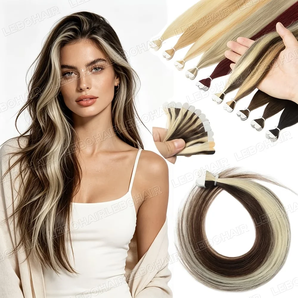 14inches Mini Tape-In Hair Extensions Straight Human Hair Seamless Skin Weft 10pcs/pack Lightweight Butterfly Tape Hair