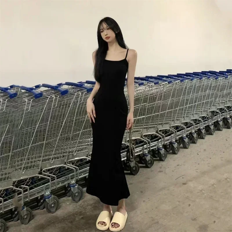 Sleeveless Dresses Women Solid Bodycon Sexy Hot Female Midi Dress Ulzzang Style Trendy Defined Waist Backless Charming Spring