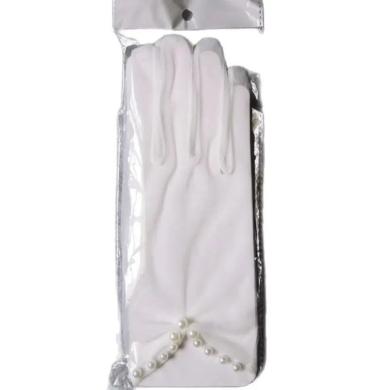 Guantes de boda Bidal de tul blanco para novia, vestido de fiesta de graduación, Guantes Transparentes con cuentas de perlas para mujer