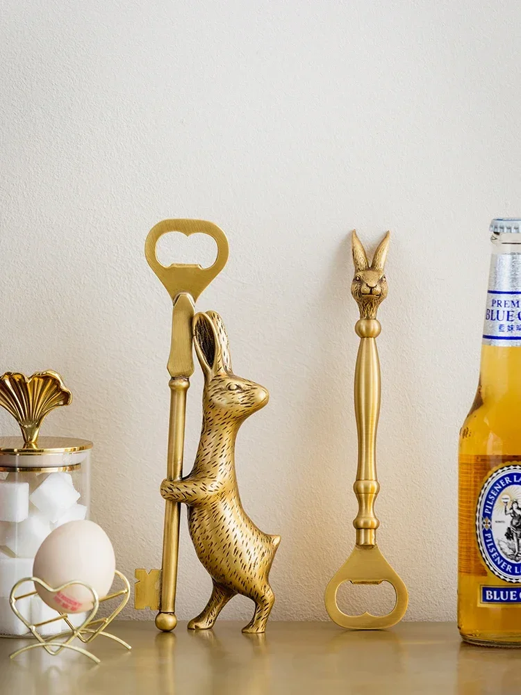 

European-style retro brass bottle opener, rabbit personality, creative beer screwdriver, light luxury home bottle starter