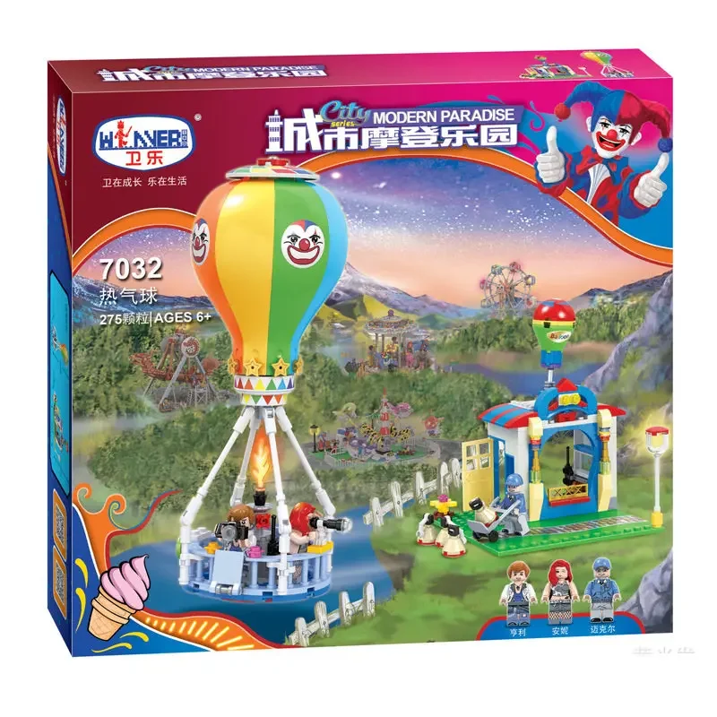 [Funny] DIY 275pcs Clown Hot air balloon city modern paradise +  figures Building blocks toy model kids assemble education toys