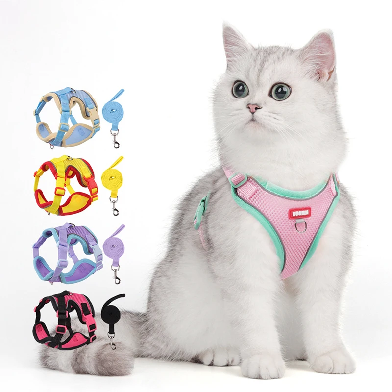 

Breathable Anti-escape Outdoor Cat Harness Lightweight Comfortable Soft Mesh Kitten Puppy Harness Leash Set Pechera Para Perro
