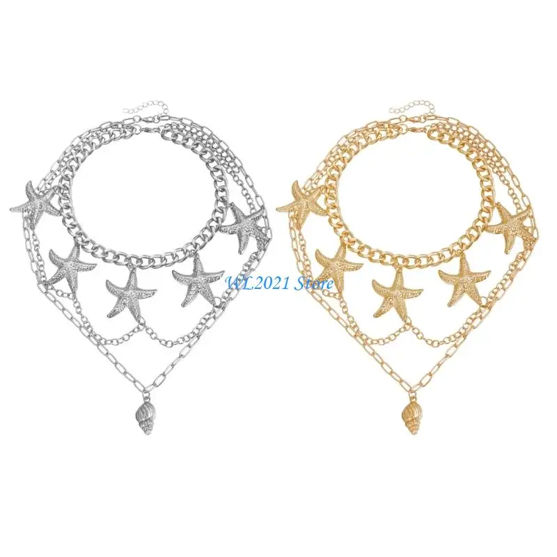 

G5GC 2pcs Alloy Beach Necklace Conch Design Adjustable Stackable Jewelry For Vacation Outfit Lightweight Summer Gift