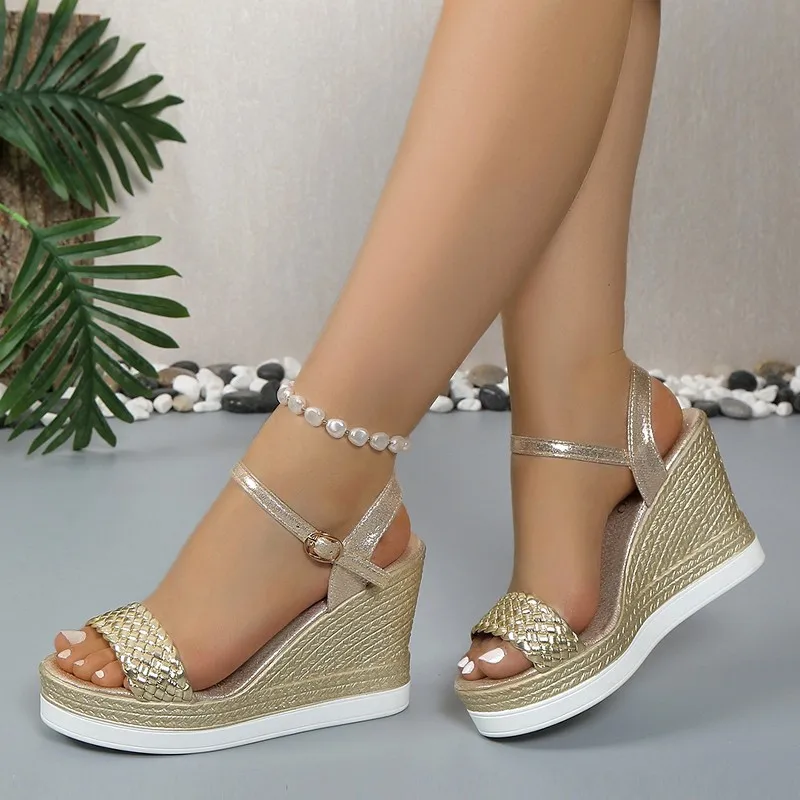 Women Summer Wedge Heel Sandals Platform Sandals Strap Open Toe Chunky Bottom Casual Shoes 2024 gold silver pink sandals 10cm