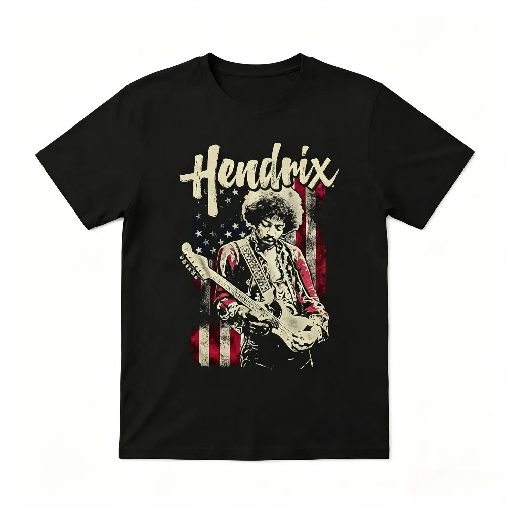 Vintage Guitar Player USA Flag Distressed Graphic Men T Shirt Retro Rock Music Lovers Casual Short Sleeve Tops