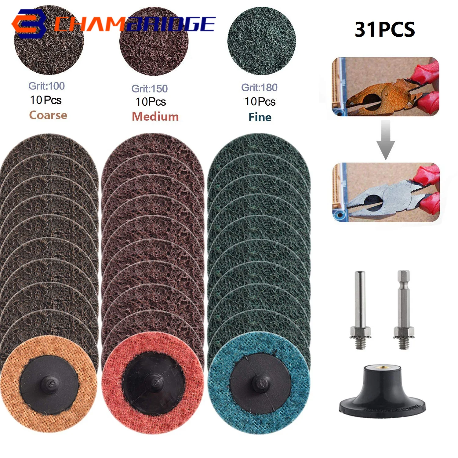 

31pcs 2 Inch Abrasive Disc Sanding Pad Roll Lock Surface Conditioning Discs For Metal Deburring Rust Grinding pad